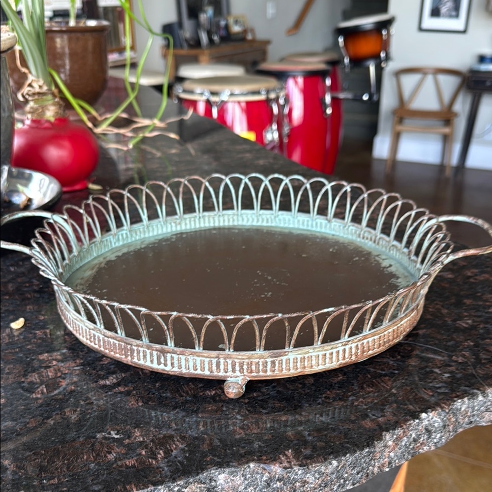 Elegant distressed Metal Serving Tray with Handles